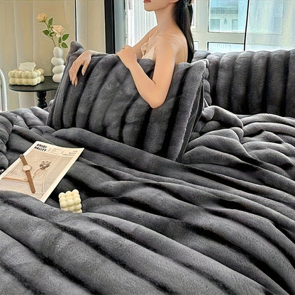 Faux Rabbit Fur Throw Blanket - Double-Layer Reversible Softness – view 6