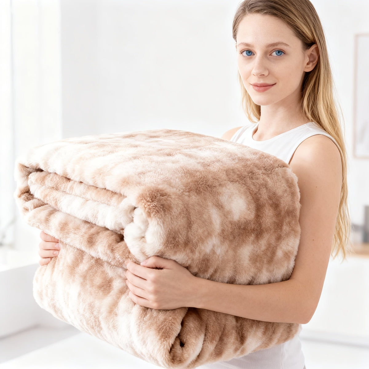 Faux Rabbit Fur Throw Blanket - Striped Double-Sided Flannel Back – view 14