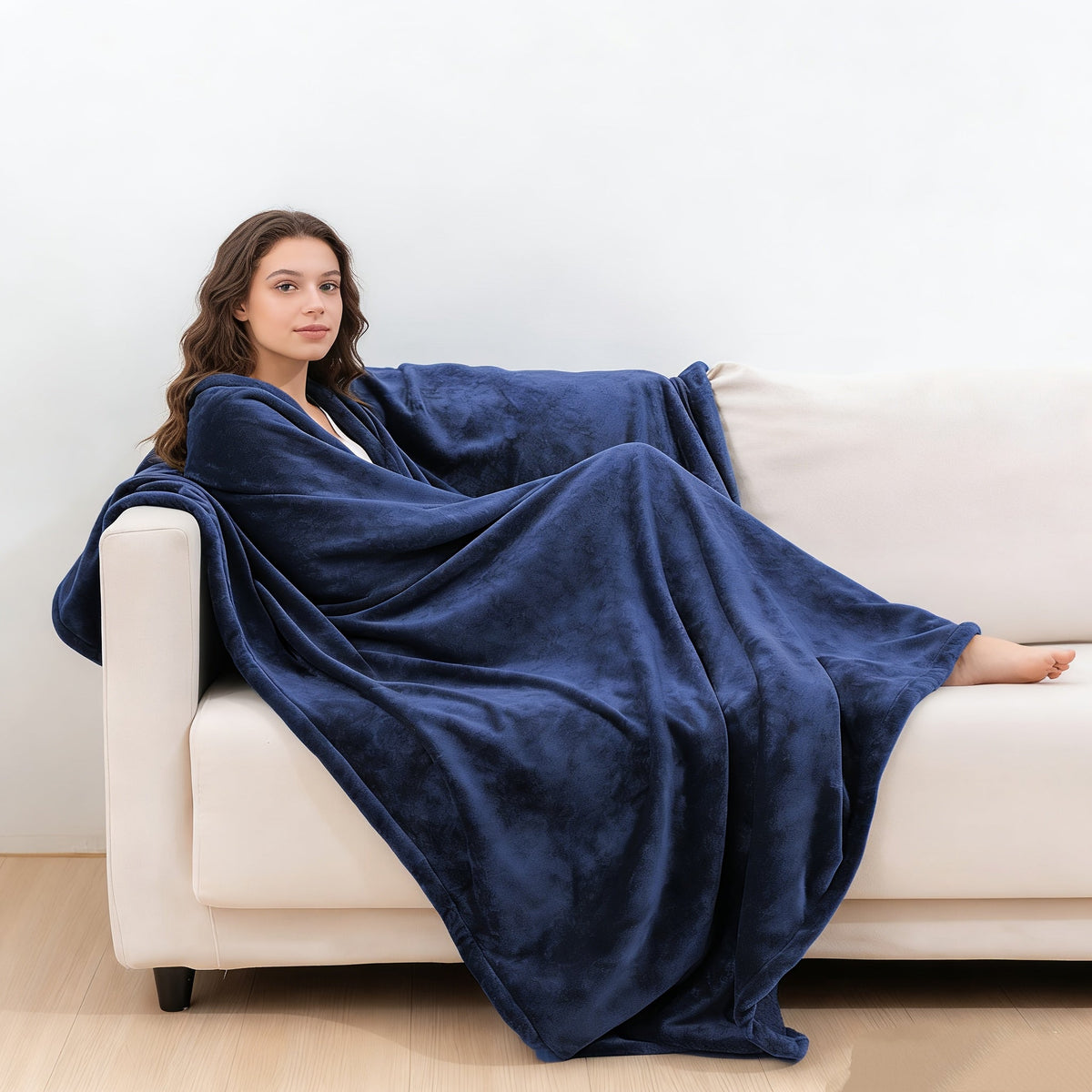 Faux Rabbit Fur Throw Blanket - Striped Double-Sided Flannel Back – view 20