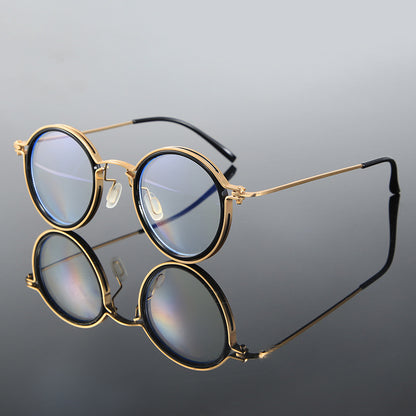 Reading Glasses Retro Round Metal Frame – HD Lenses with Case, Unisex Vintage Circle Readers, Anti-Glare Computer Eye Protection, +1.00 to +4.00 Diopters, Black Golden Brown