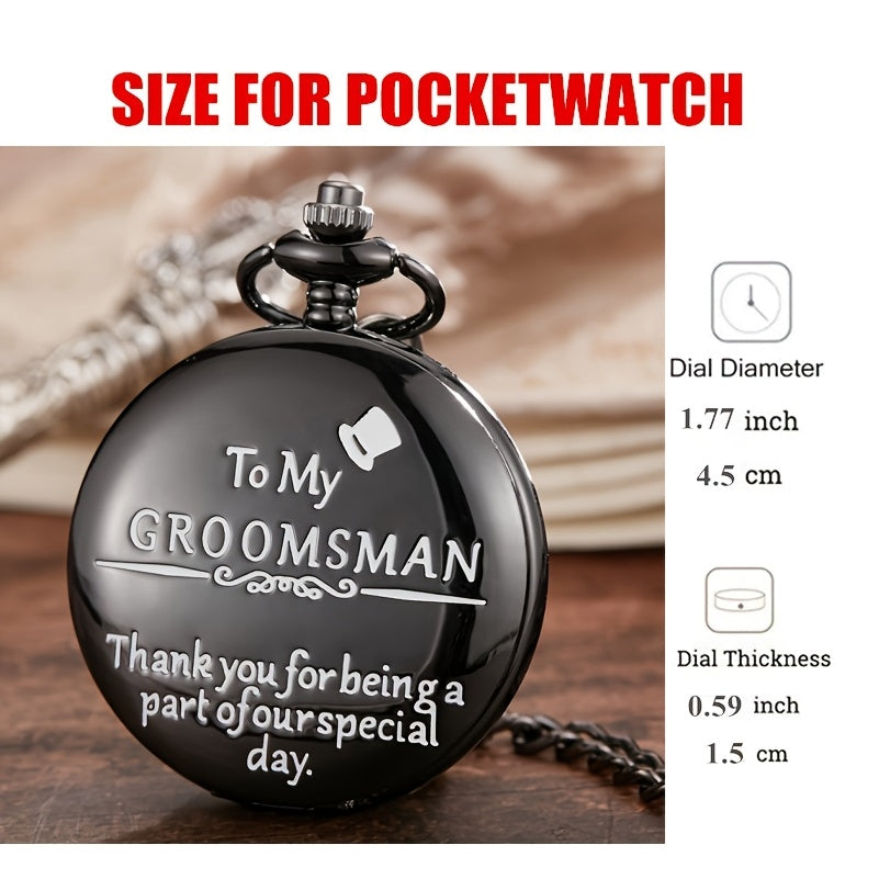 Pocket Watch for Men Classic Engraved Quartz Round Design World Time Groomsmen Gift Vintage Pocket Watch Black Copper Perfect Gift for Him