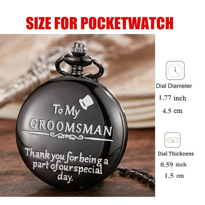 Pocket Watch for Men Classic Engraved Quartz Round Design World Time Groomsmen Gift Vintage Pocket Watch Black Copper Perfect Gift for Him