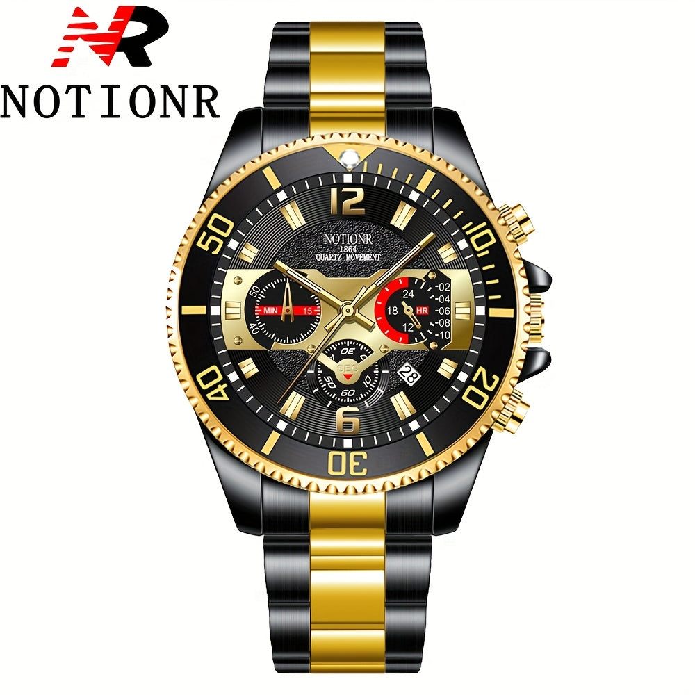Men's Business Quartz Watch with Calendar & Adjustable Strap - Versatile Analog Wristwatch for Men, Classic Dress Timepiece in Gold, Silver & Black, Great Gift for Him