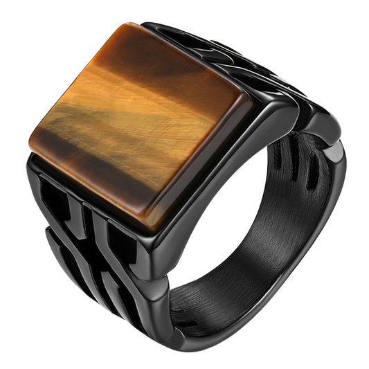 Retro Men'S Stainless Steel Square Smooth Tiger Eye Stone Wedding Ring Birthday Ring Band Size 7-14 Easy Fashion Ring Jewelry for Men