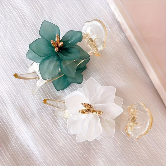 Banana Hair Clips 2pcs Elegant 3D Floral Anti-Slip Claw Clip Gold Accent Hair Accessories for Women Teens Bun Ponytail Casual Party Gatherings