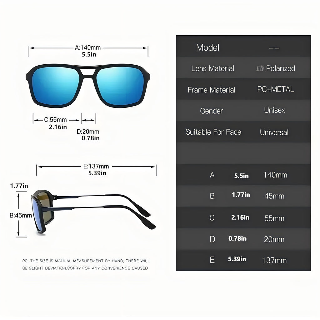 Unisex & Men'S Polarized Sunglasses UV400 - Outdoor Fishing, Driving, Sports with Lightweight Square Frame & Flexible Spring, Slim Comfort Fit Temples