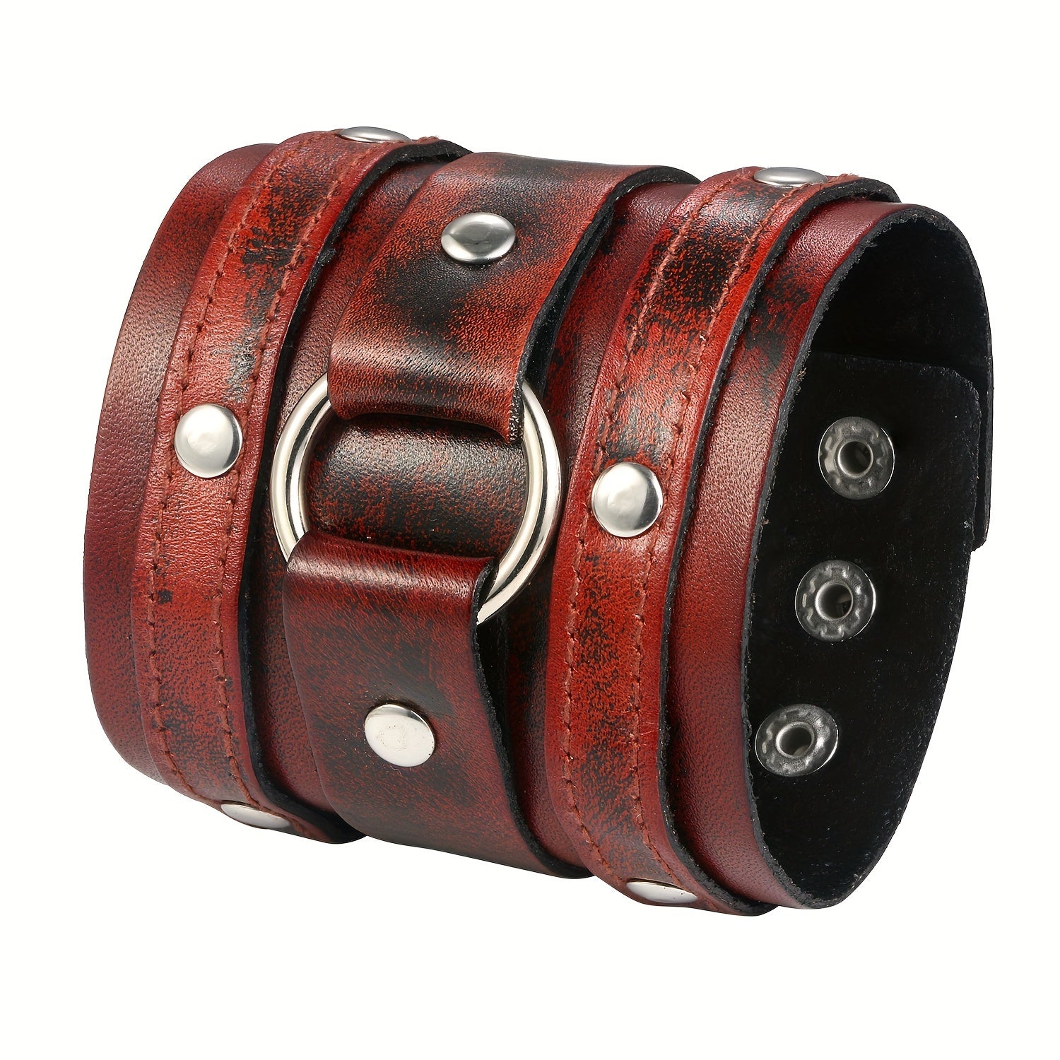 Flongo Men'S Punk Rocker Biker Bracelet Wide Faux Leather Straps Wristband Cuff