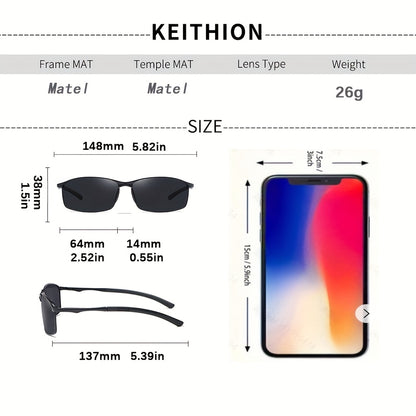 Polarized Sunglasses Men Sports Metal Frame – UV400 Driving Eyewear, Anti-Glare HD Lenses, Lightweight Durable Frame, Premium Gift Box Packaging, Gun Black & Black