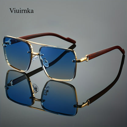 Wood Grain Sunglasses UV400 Square Bridge Frame - AC Lens Gold PC Lightweight Retro Unisex Men Women Driving Travel Street Style 7 Colors