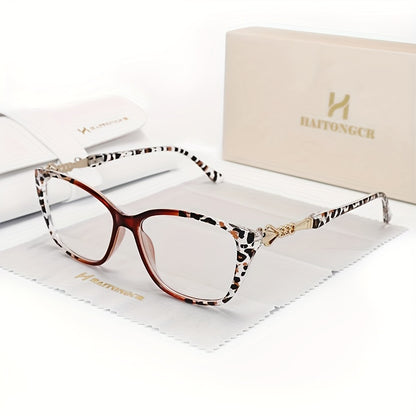 Leopard Print Reading Glasses Anti Blue Light HD Lenses Square Frame Metal Accents Includes Case & Cloth Black Tortoiseshell Red Strengths +1.0 to +4.0