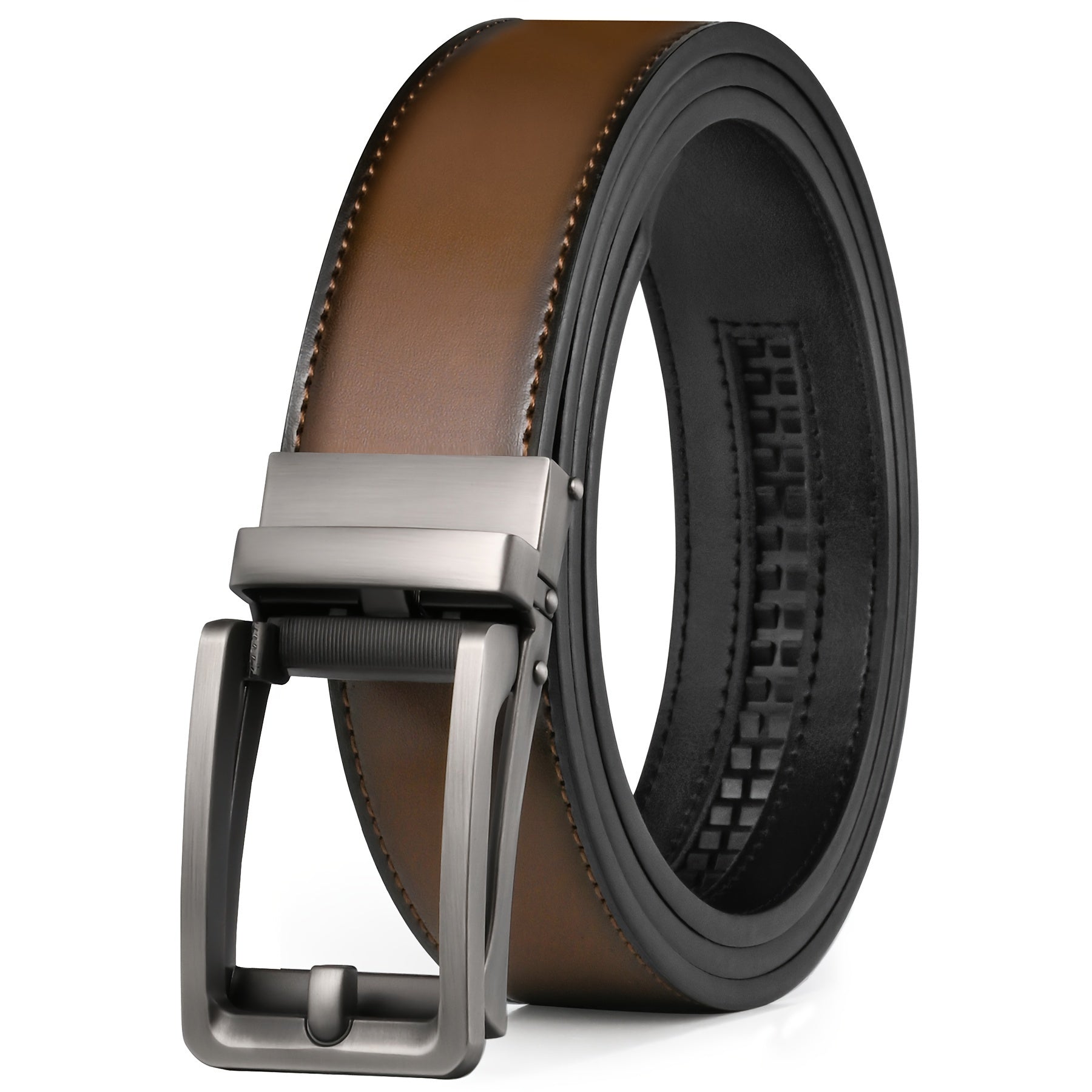 Men's Leather Belt, Slide Ratchet Belt with Premium Leather, Ratchet Dress Belt with Automatic Click Buckle, Gift for Husband