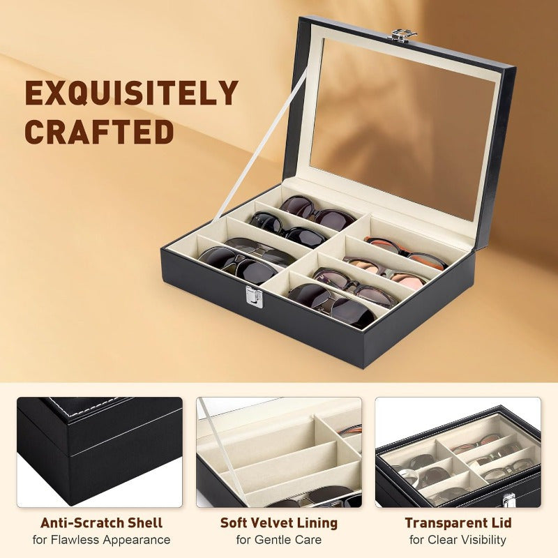 Luxury PU Material, 8-Cell Glasses Storage Case, Household Collection Case, Large Capacity Glasses Case