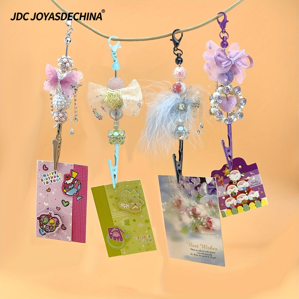 8/16pcs Beaded Business Card Holder Keychain Multi-Function Blank Alligator Clip for Business Cards, Photos, Notes And Messages - Office Essentials