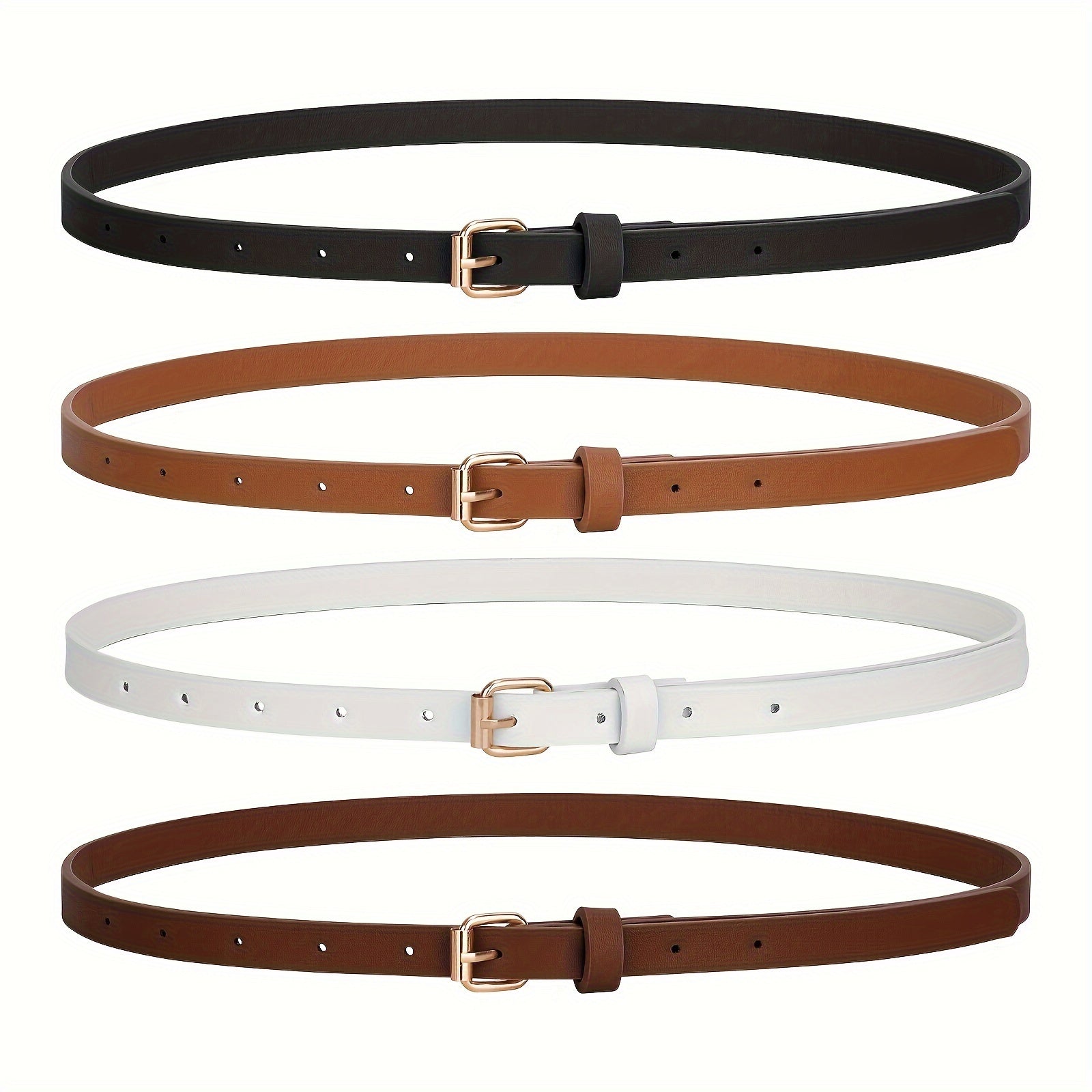 4pcs Tight Fitting Women'S Fashionable Sweet Dress with PU Belt, Jeans, Slim Waist Belt