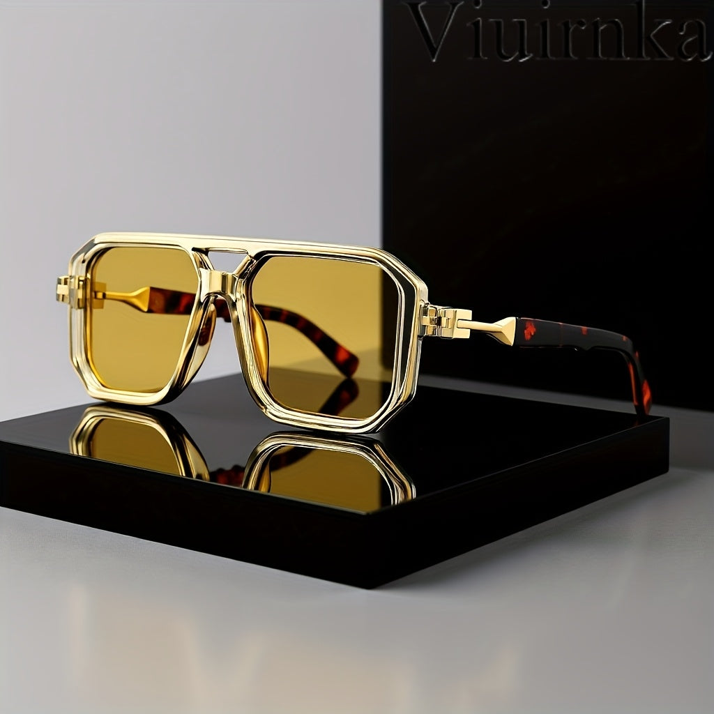 Retro Square Sunglasses UV400 Oversized Frame - Tortoiseshell Arms Unisex Fashion Shades Women Men Travel Beach Daily Wear with Case 6 Colors