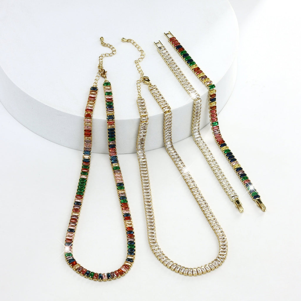 [Ideal Gift] Two S925 Silver Tennis Bracelets And Necklaces Set, Adorned with Natural Stones - a Fashionable And Exquisite Combination That Can Be Freely Matched And Suitable for Daily Life And Vacation, Making It an Ideal Gift For, for Women