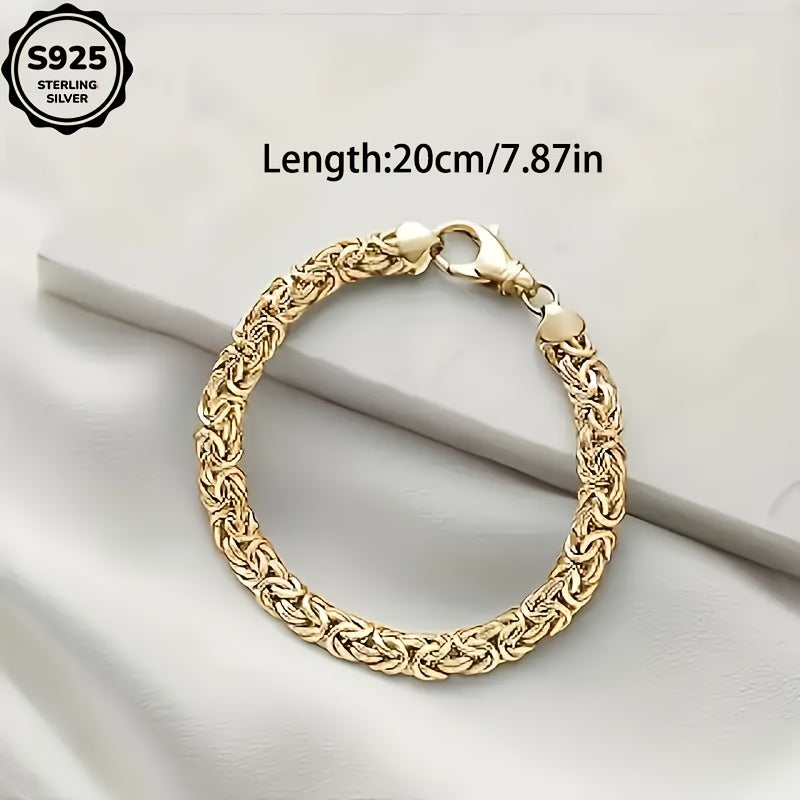 18K Gold Plated Plated-plated Grass Rope Golden Bracelet, 925 Sterling Silvery Material, The Perfect Choice for Men for Everyday, Party Wear - The Perfect Gift for Birthdays, Valentine's Day, Father's Day, Any Holiday, Gift Box