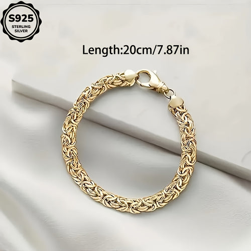 18K Gold Plated Bracelet for Men - Grass Rope Twisted Chain Design, 925 Sterling Silver Base, Everyday Party Wear, Birthday Valentine's Day Father's Day Holiday Gift with Box