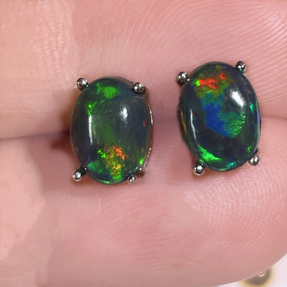 Opal Earrings S925 Sterling Silver – Black Opal Mosaic Stud Earrings for Women, October Birthstone Jewelry, Birthday & Christmas Gift for Her