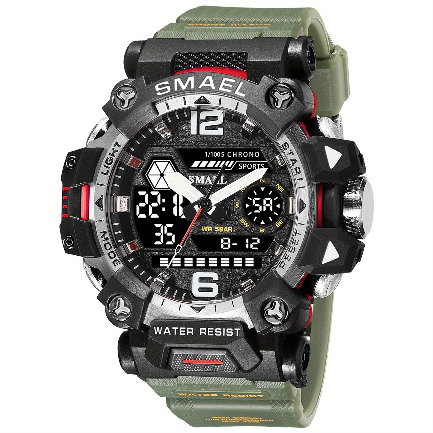 SMAEL Tactical Military Sports Watch for Men — Waterproof, Night Light, Alarm, Calendar