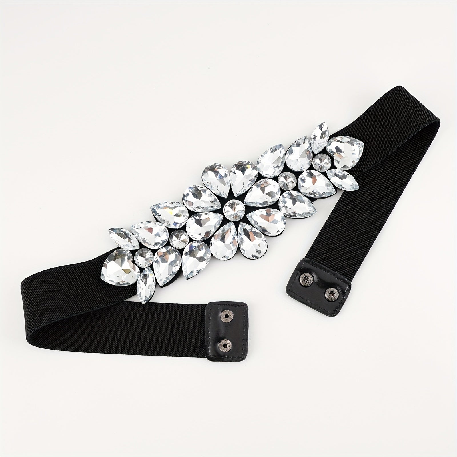 Ladies Fashion Shiny Big Bead Glass Synthetic Gem Exaggerated Gorgeous Style Dinner Stretch Belt