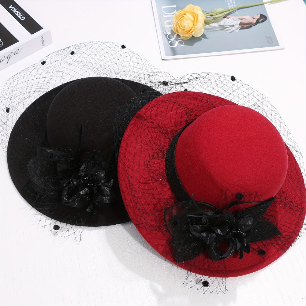 Fedora Hat - for Women Dome Top Flower Decoration Veiled Church Retro Elegant 1920s - product detail view 10