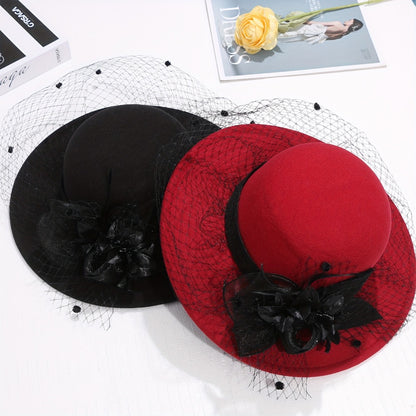 Fedora Hat - for Women Dome Top Flower Decoration Veiled Church Retro Elegant 1920s - product detail view 10