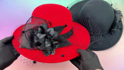 Fedora Hat - for Women Dome Top Flower Decoration Veiled Church Retro Elegant 1920s - product detail view 16