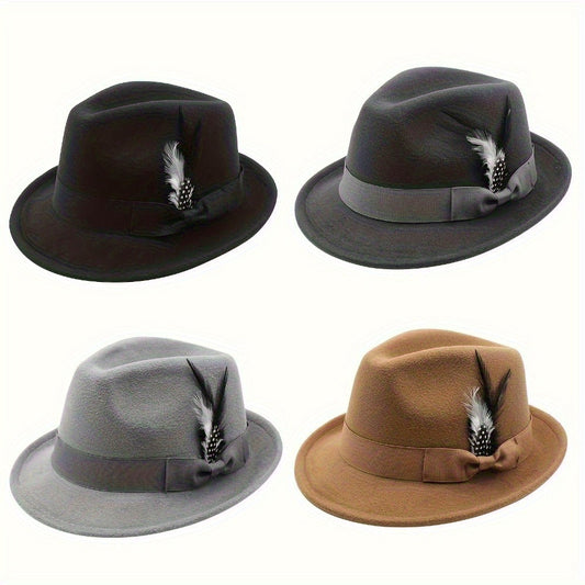 Fedora Hat - Felt with Feather for Men Women - Classic Short Brim Panama , Unisex - main product view