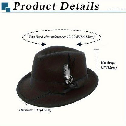 Fedora Hat - Felt with Feather for Men Women - Classic Short Brim Panama , Unisex - product detail view 2