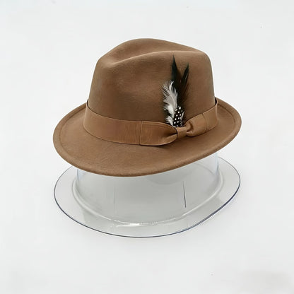 Fedora Hat - Felt with Feather for Men Women - Classic Short Brim Panama , Unisex - product detail view 3