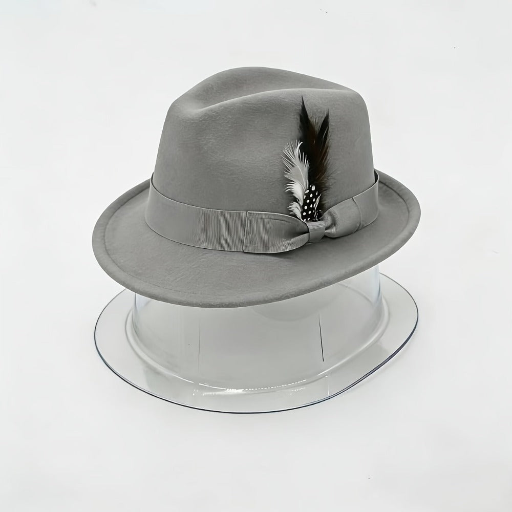 Fedora Hat - Felt with Feather for Men Women - Classic Short Brim Panama , Unisex - product detail view 8