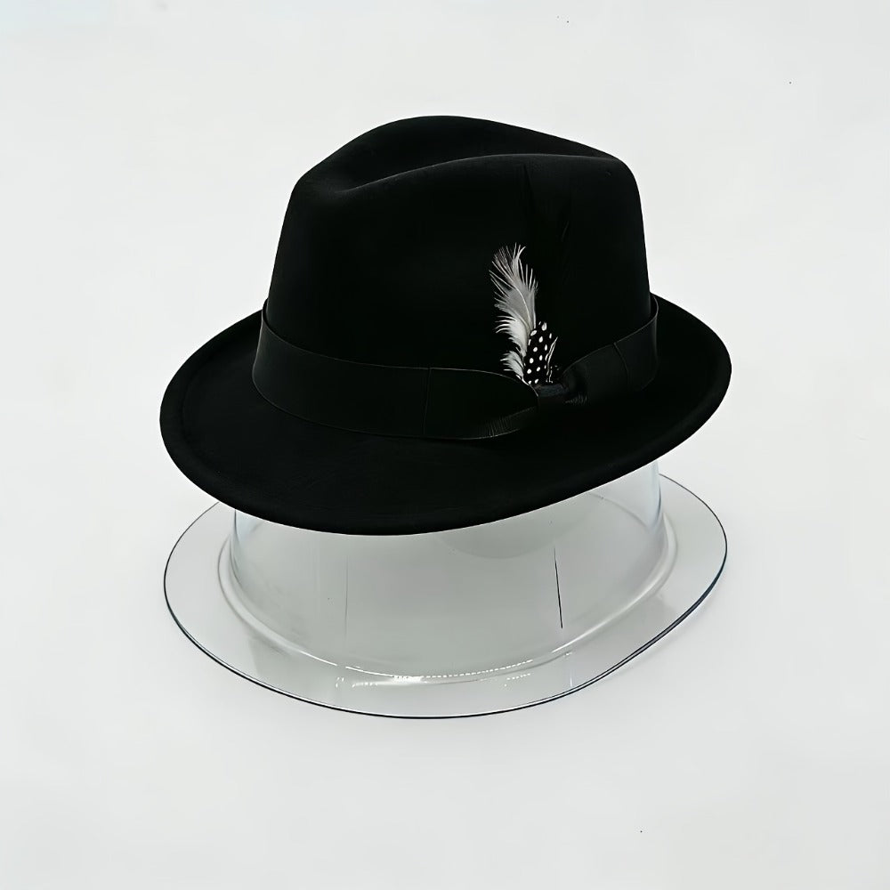 Fedora Hat - Felt with Feather for Men Women - Classic Short Brim Panama , Unisex - product detail view 9
