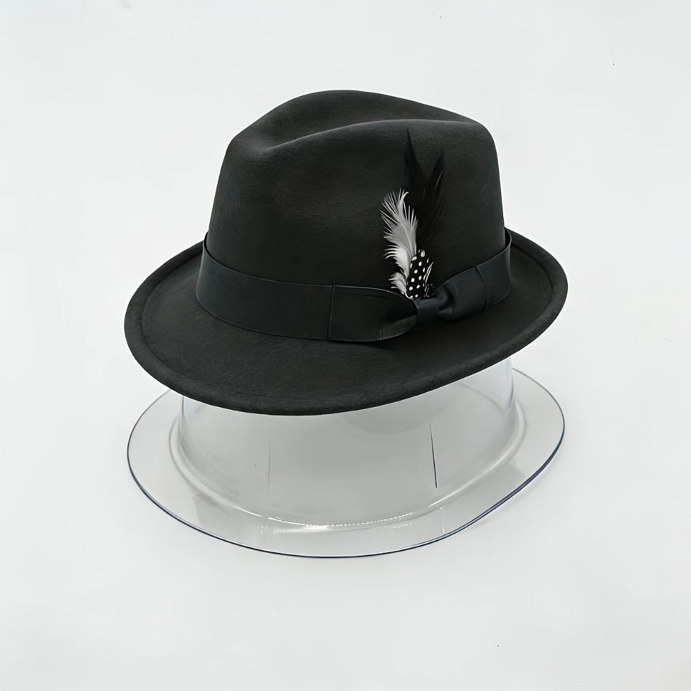 Fedora Hat - Felt with Feather for Men Women - Classic Short Brim Panama , Unisex - product detail view 10