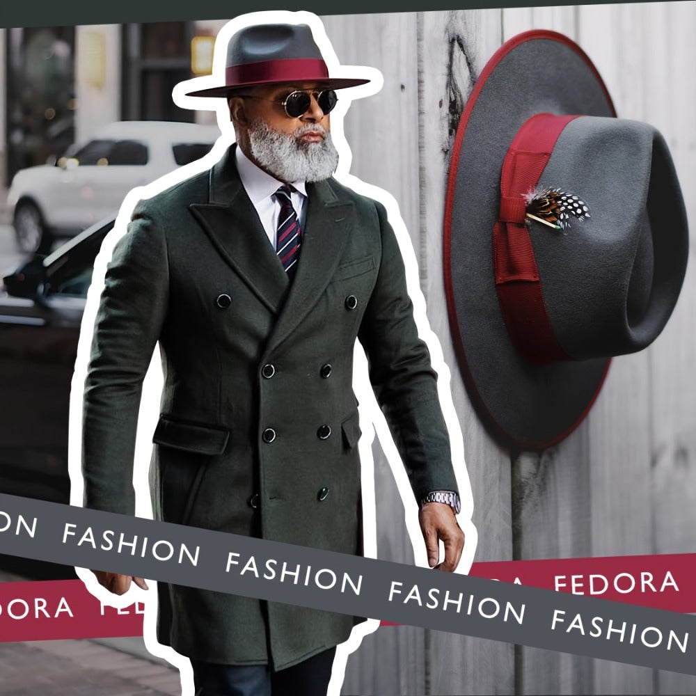 Fedora Hat - Men Women Felt Ferguson Grey Burgundy Two-Tone Street Fashion Music Rock - product detail view 5