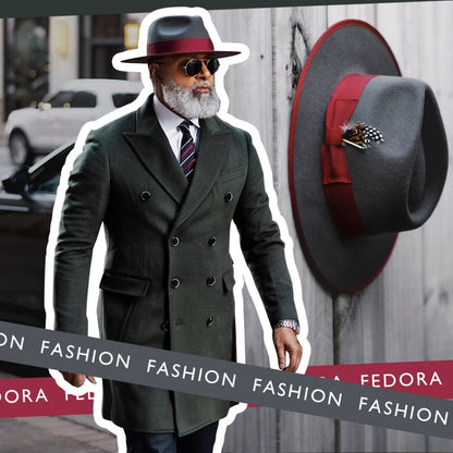 Fedora Hat - Men Women Felt Ferguson Grey Burgundy Two-Tone Street Fashion Music Rock - product detail view 5