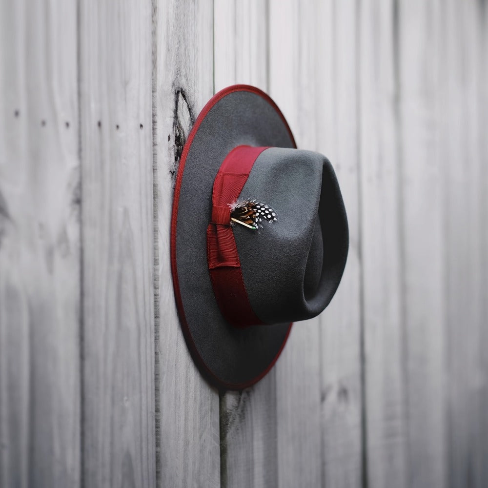 Fedora Hat - Men Women Felt Ferguson Grey Burgundy Two-Tone Street Fashion Music Rock - product detail view 7