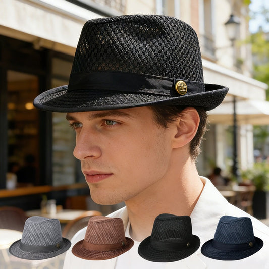 Fedora Hat - for Men & Women Lightweight Mesh Breathable Design with Simple Ribbon - main product view