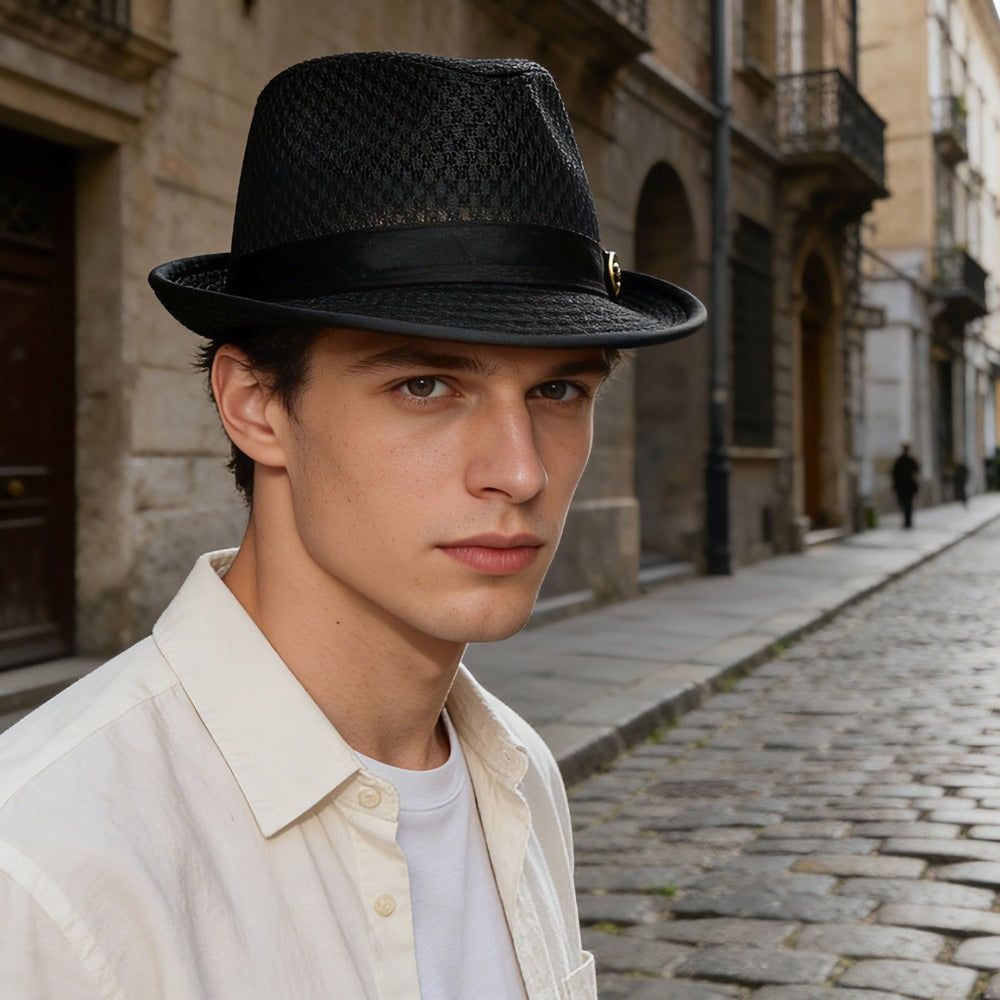 Fedora Hat - for Men & Women Lightweight Mesh Breathable Design with Simple Ribbon - product detail view 6