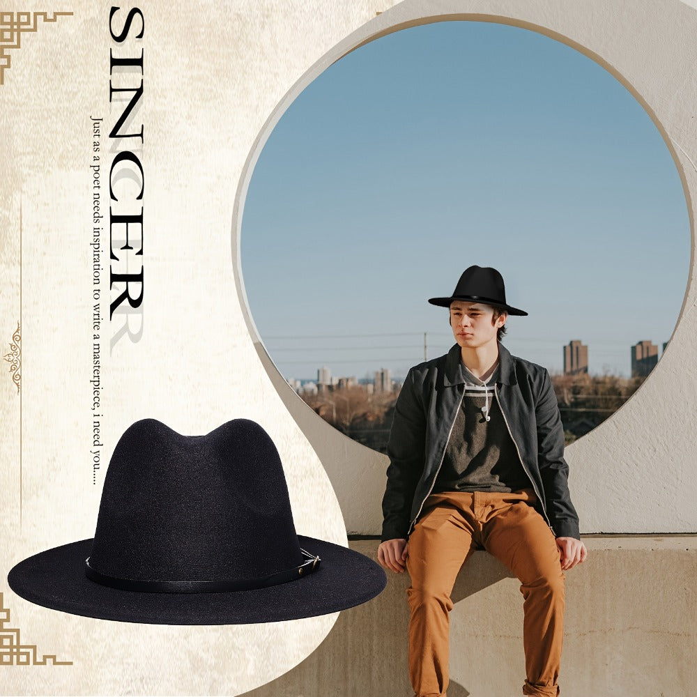 Fedora Hat - Panama Wide Brim Felt with Belt Buckle Women Men Trilby Cap 100% Polyester - product detail view 4