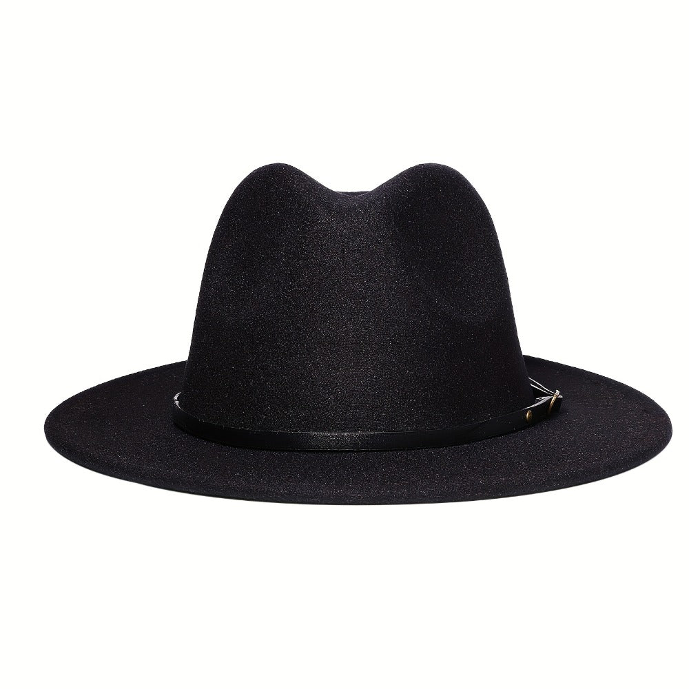 Fedora Hat - Panama Wide Brim Felt with Belt Buckle Women Men Trilby Cap 100% Polyester - product detail view 5