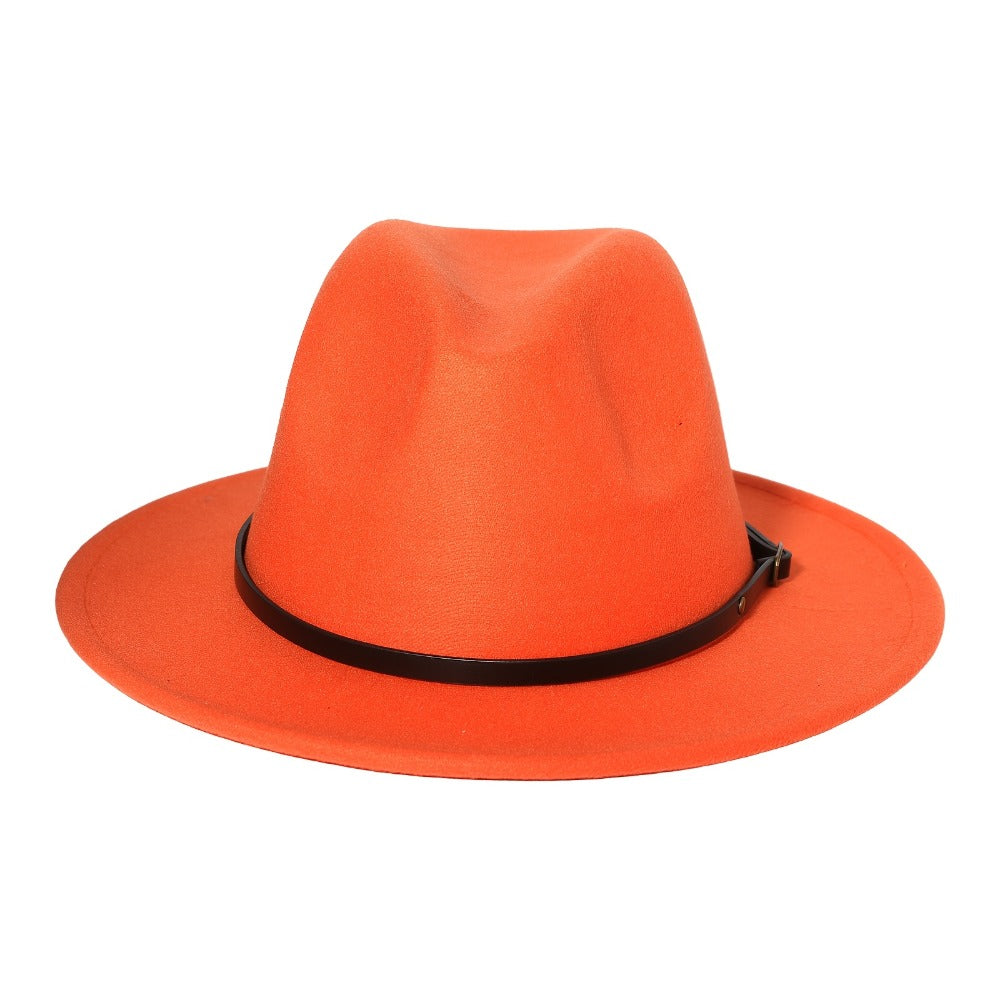 Fedora Hat - Panama Wide Brim Felt with Belt Buckle Women Men Trilby Cap 100% Polyester - product detail view 17