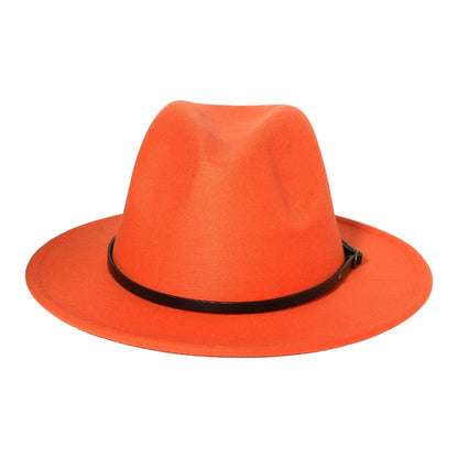 Fedora Hat - Panama Wide Brim Felt with Belt Buckle Women Men Trilby Cap 100% Polyester - product detail view 17