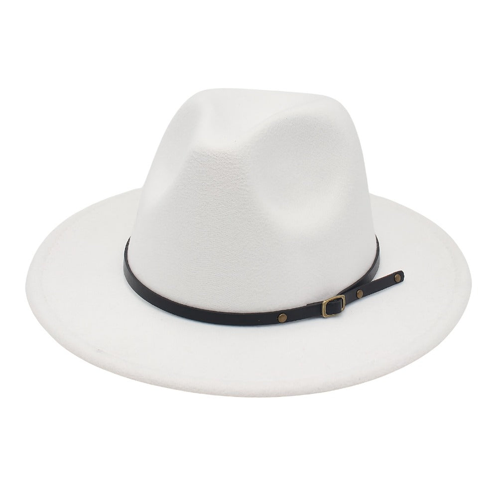 Fedora Hat - Panama Wide Brim Felt with Belt Buckle Women Men Trilby Cap 100% Polyester - product detail view 19