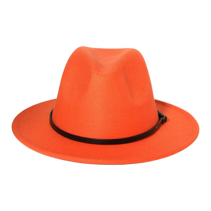 Fedora Hat - Panama Wide Brim Felt with Belt Buckle Women Men Trilby Cap 100% Polyester - product detail view 25