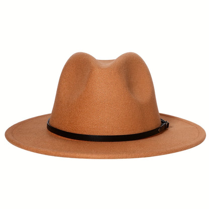 Fedora Hat - Panama Wide Brim Felt with Belt Buckle Women Men Trilby Cap 100% Polyester - product detail view 29