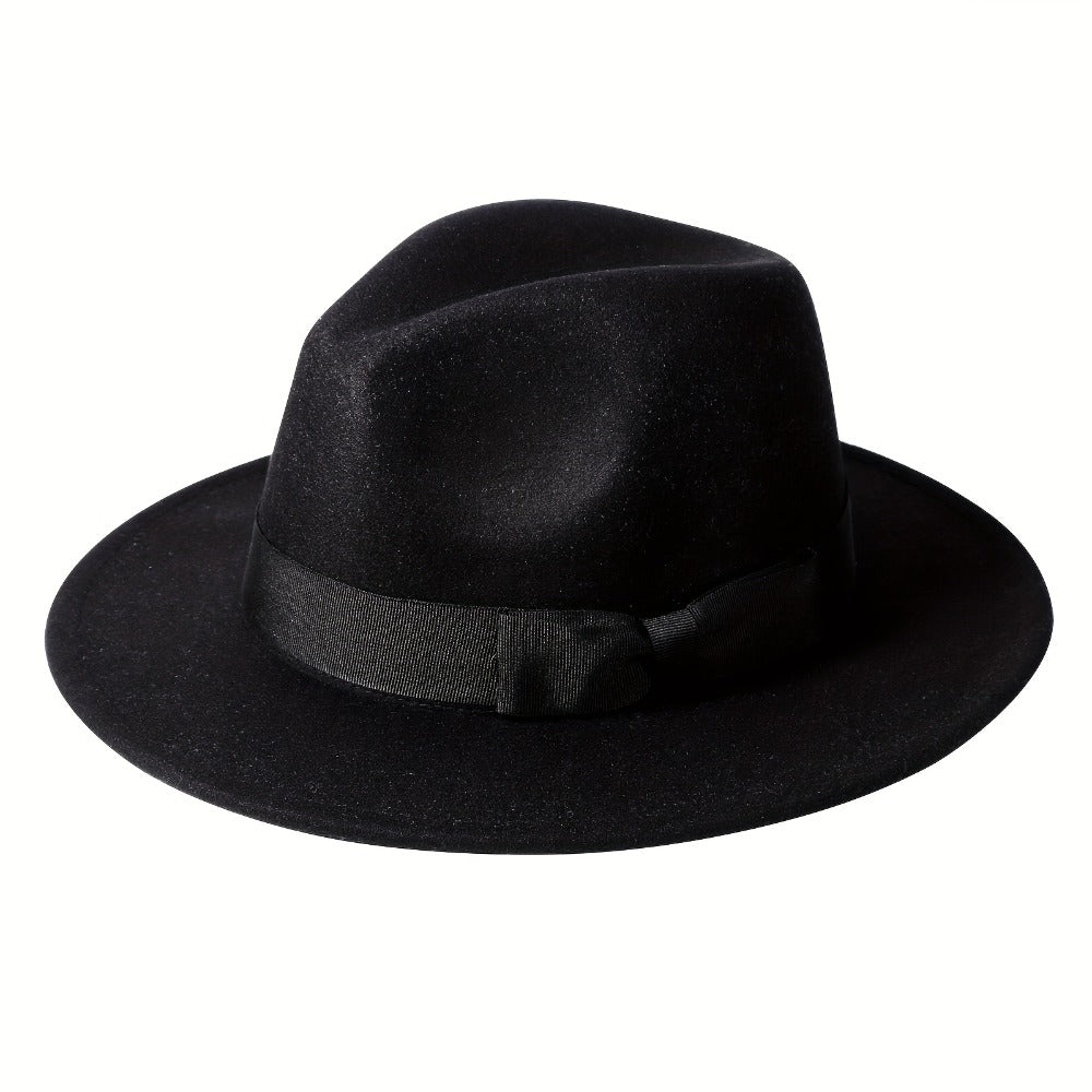 Fedora Hat - Panama Wide Brim Jazz Cap for Men Women Classic Woven with Bow Knot - product detail view 3