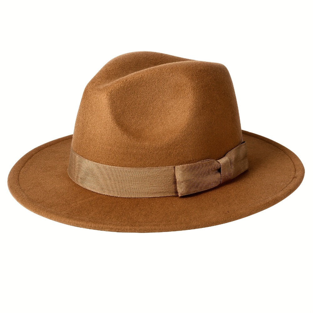Fedora Hat - Panama Wide Brim Jazz Cap for Men Women Classic Woven with Bow Knot - product detail view 5