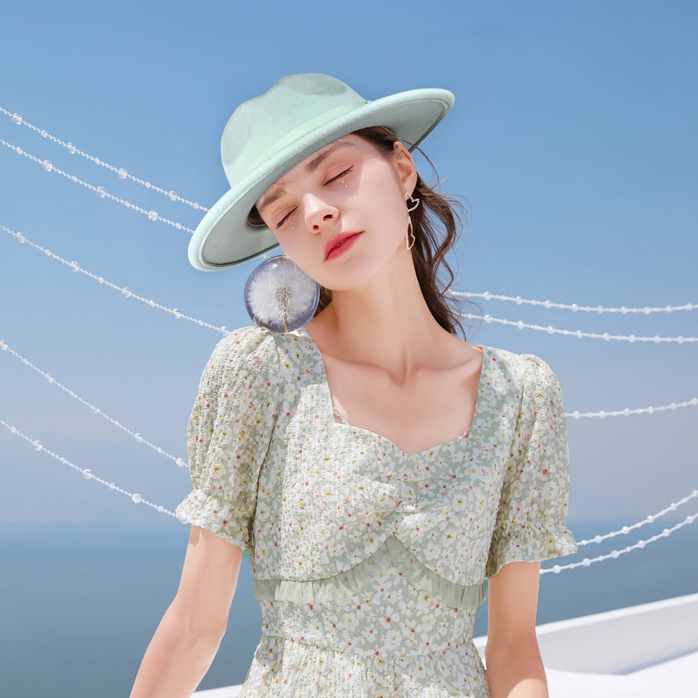 Fedora Hat - Panama Wide Brim Jazz Cap for Men Women Classic Woven with Bow Knot - product detail view 14