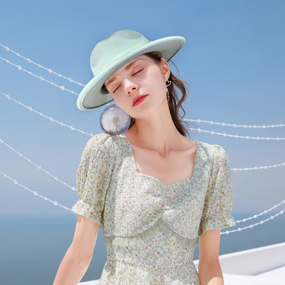 Fedora Hat - Panama Wide Brim Jazz Cap for Men Women Classic Woven with Bow Knot - product detail view 14